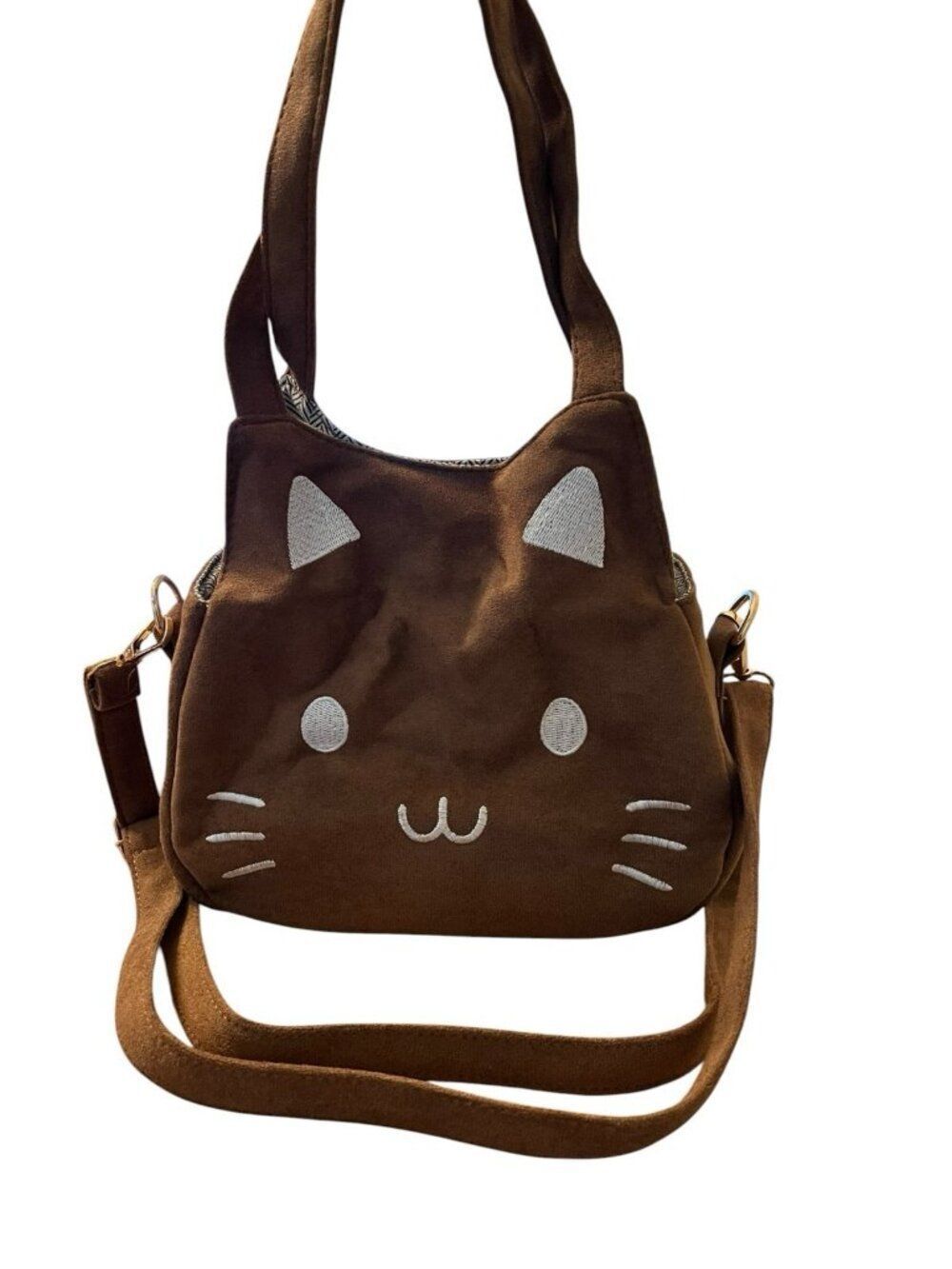 Mini Girls Brown Faux Suede Cat Convertible Purse Crossbody Shoulder Straps New